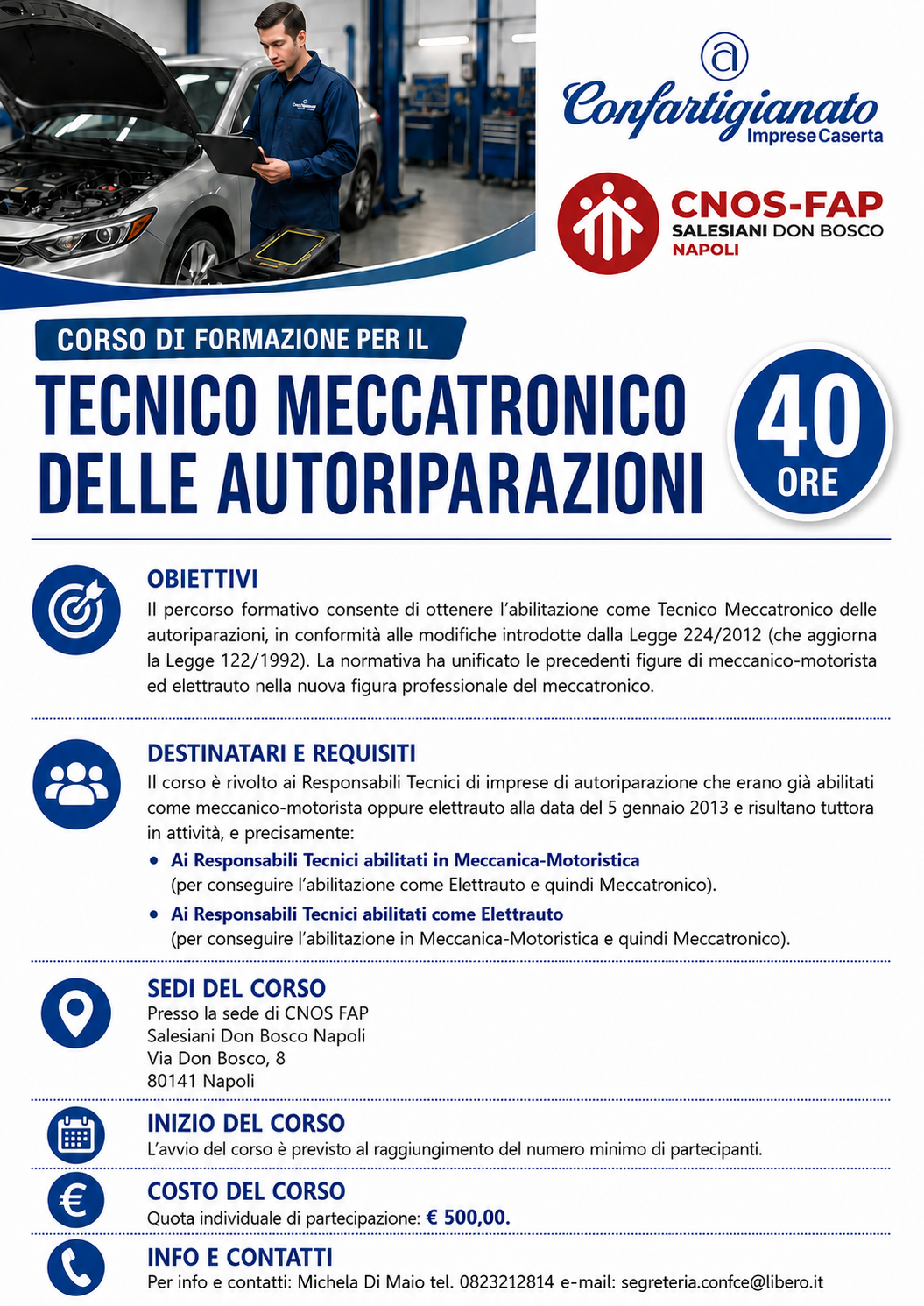 Al via il corso per Tecnico Meccatronico delle autoriparazioni